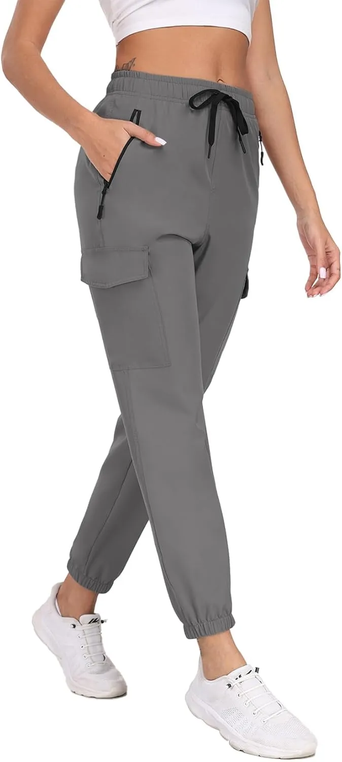 Hiking Pants for Women UPF 50  Cargo Quick Dry Water Resistant Elastic Waist Zip Pockets Travel Work Lightweight Running