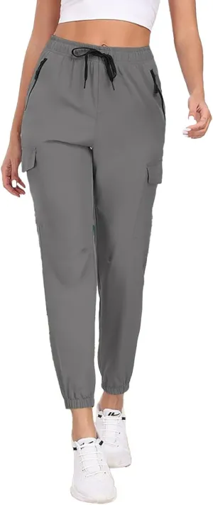 Hiking Pants for Women UPF 50  Cargo Quick Dry Water Resistant Elastic Waist Zip Pockets Travel Work Lightweight Running