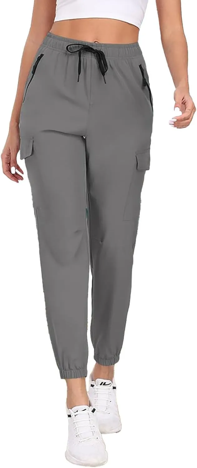 Hiking Pants for Women UPF 50  Cargo Quick Dry Water Resistant Elastic Waist Zip Pockets Travel Work Lightweight Running