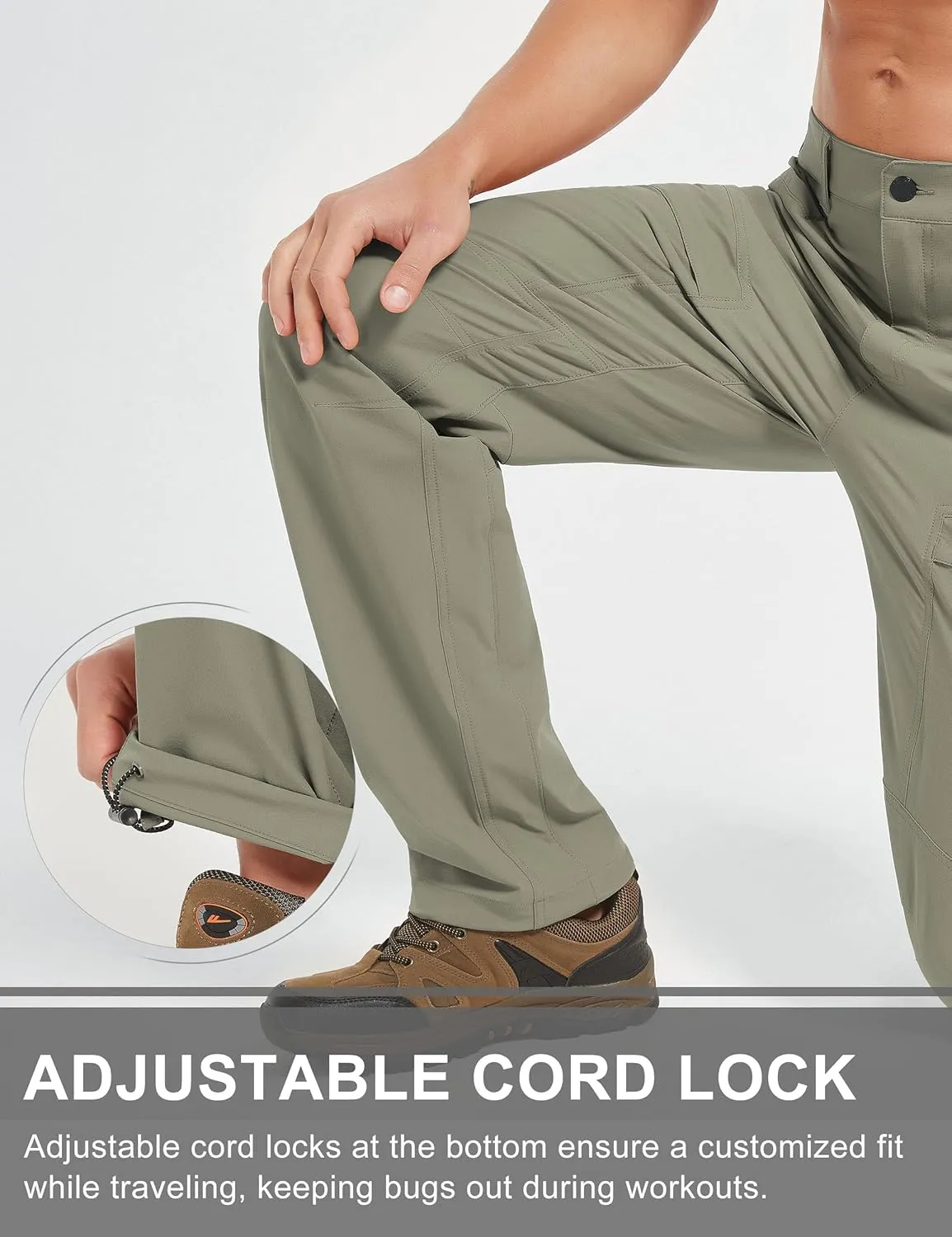 Hiking Pants Men Outdoor Cargo Quick Dry Lightweight Stretch Travel Pants with Elastic Waist for Fishing
