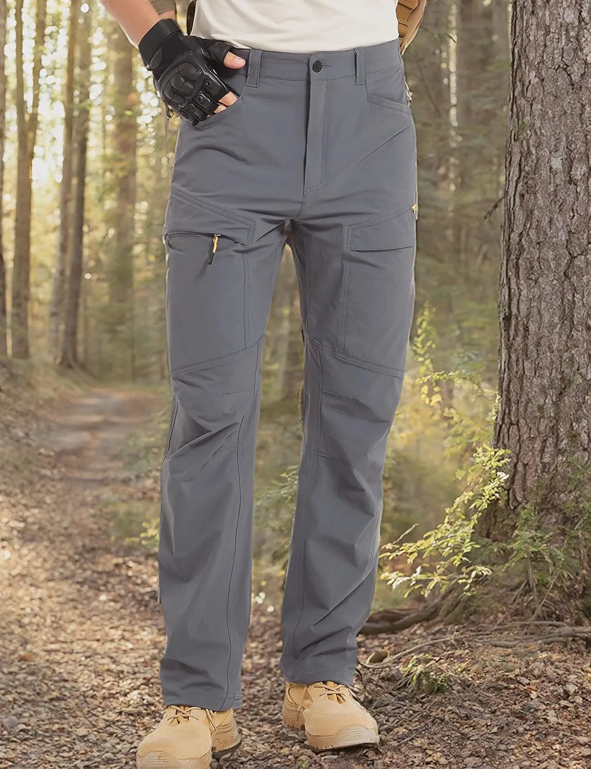 Hiking Pants Men Outdoor Cargo Quick Dry Lightweight Stretch Travel Pants with Elastic Waist for Fishing