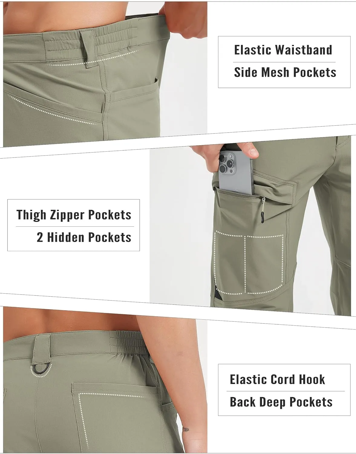 Hiking Pants Men Outdoor Cargo Quick Dry Lightweight Stretch Travel Pants with Elastic Waist for Fishing