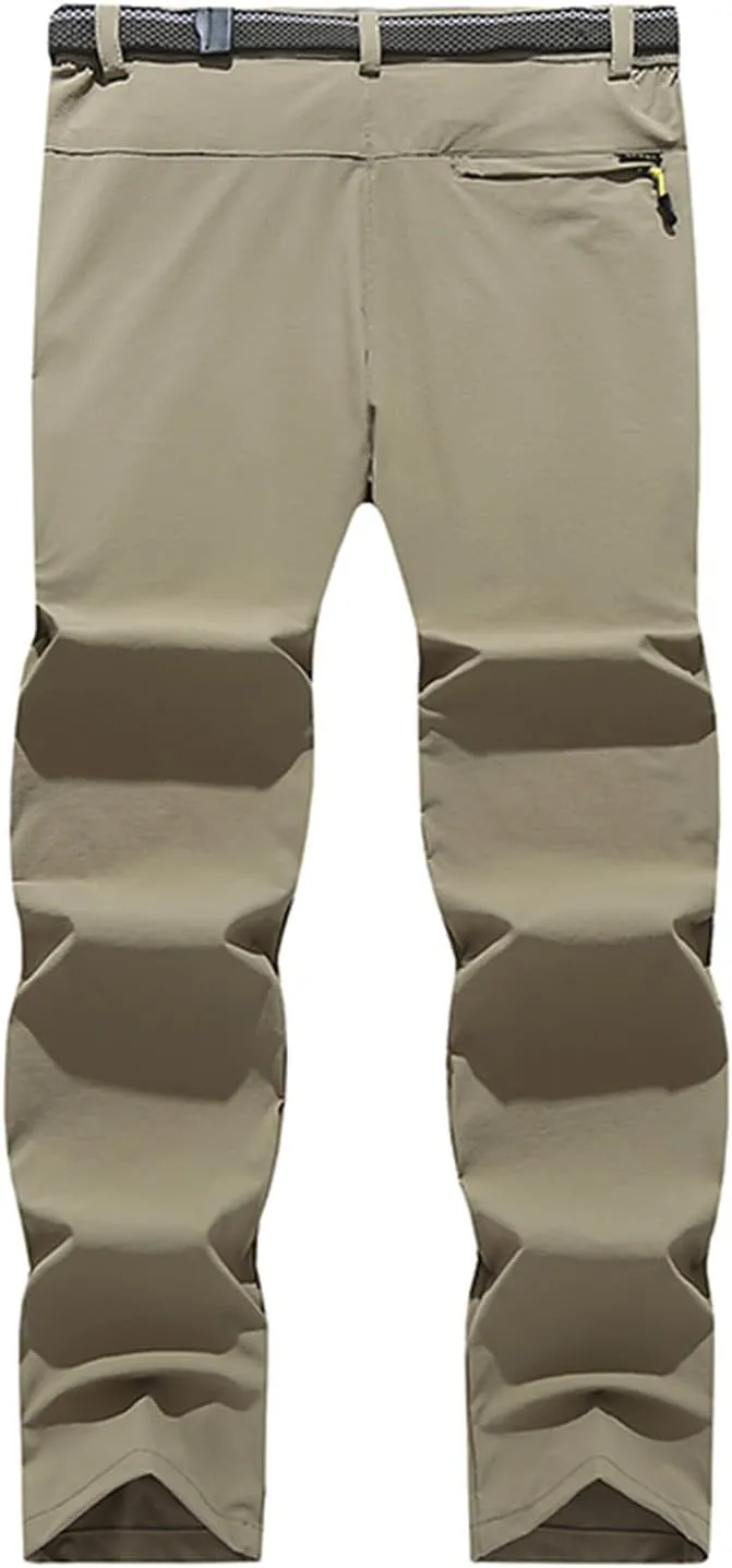 Hiking Pants Men with Belt 5 Zipper Pockets Waterproof Lightweight Quick Dry Travel Fishing Workout Pant Stretch Active