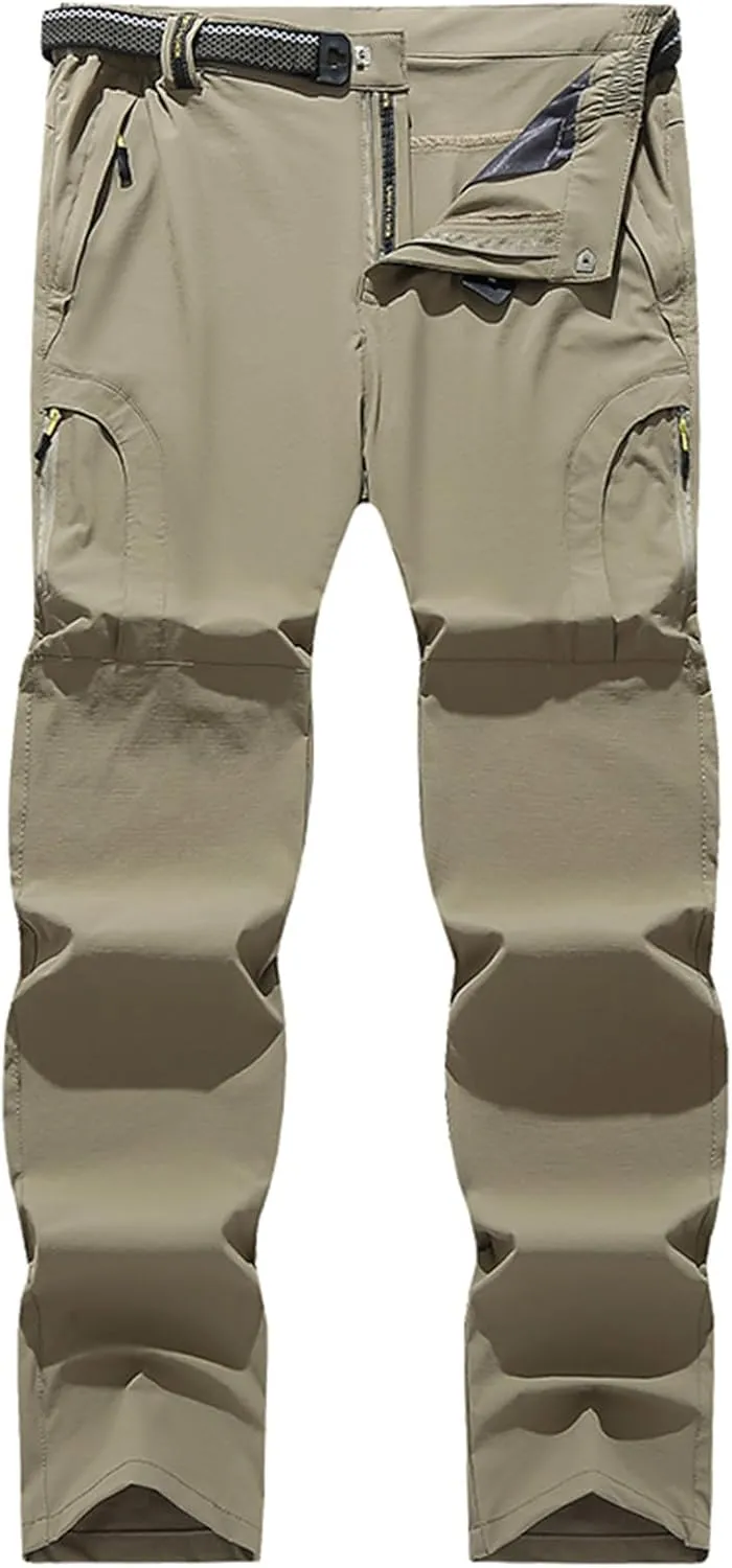 Hiking Pants Men with Belt 5 Zipper Pockets Waterproof Lightweight Quick Dry Travel Fishing Workout Pant Stretch Active
