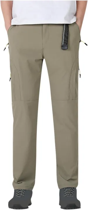 Hiking Pants Men with Belt 5 Zipper Pockets Waterproof Lightweight Quick Dry Travel Fishing Workout Pant Stretch Active