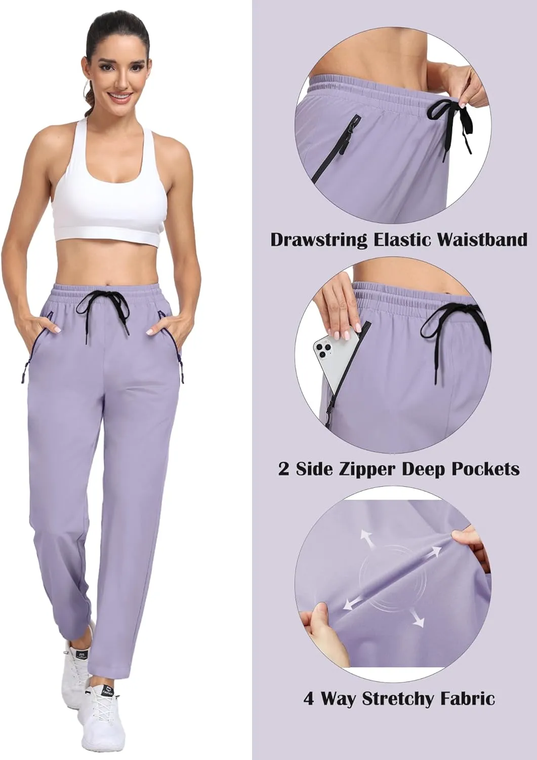 Hiking Pants Women Lightweight Joggers with Pockets Water Resistant Quick Dry Stretch Active for Travel Outdoor HH23019W