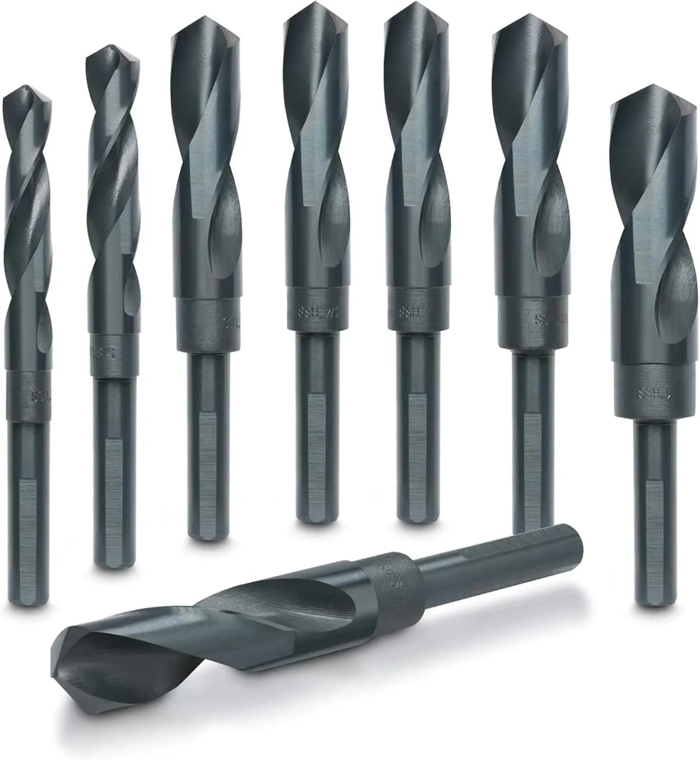 HILTEX 10005 Jumbo Silver & Deming Drill Bit Set, 8 Piece, 1/2" Inch Shank Industrial Large Drill Bit Set 9/16” Drill Bit to 1" Drill Bit, Metal Drill Bits for Steel, Reduced Shank Drill Press Bits
