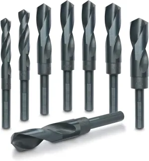 HILTEX 10005 Jumbo Silver & Deming Drill Bit Set, 8 Piece, 1/2" Inch Shank Industrial Large Drill Bit Set 9/16” Drill Bit to 1" Drill Bit, Metal Drill Bits for Steel, Reduced Shank Drill Press Bits