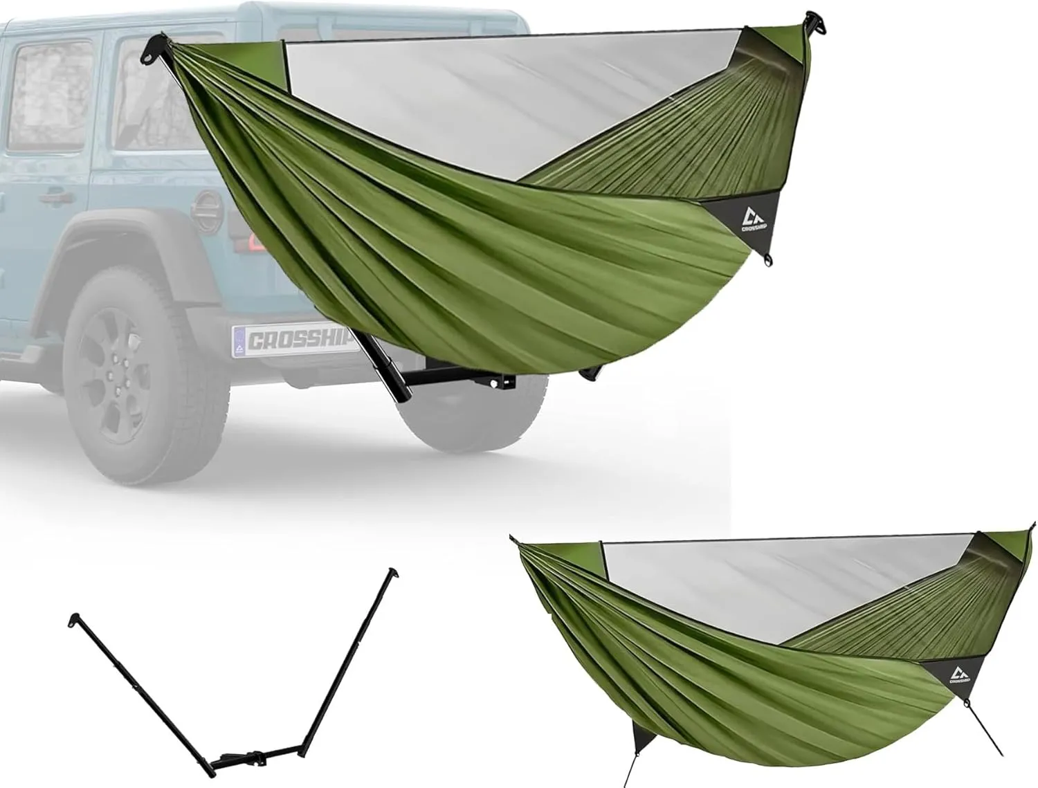 Hitch Mount Hammock & Camping Hammock with Mosquito Net - Fits 2'' Receiver, Parachute Nylon Hammock for Indoor, Outdoor, Hiking, Backpacking, Backyard, Beach, Travel