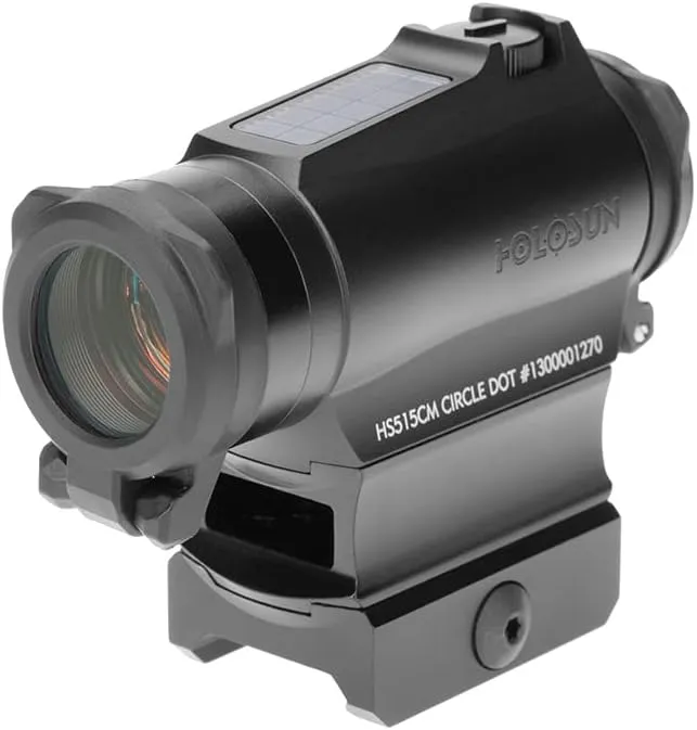 HOLOSUN HS515CM / HE515CM-GR 2 MOA Dot & 65 MOA Circle Micro Sight for Rifle - Waterproof Shake-Awake Solar/Battery Sight with Multiple Reticle System & 12 Brightness Settings - Red/Green Dot Options