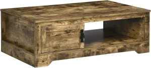 HOMCOM Rustic Coffee Table with Storage, Vintage Coffee Table for Living Room Furniture, Cocktail Table with Cabinet, Open Storage Compartments, Brown