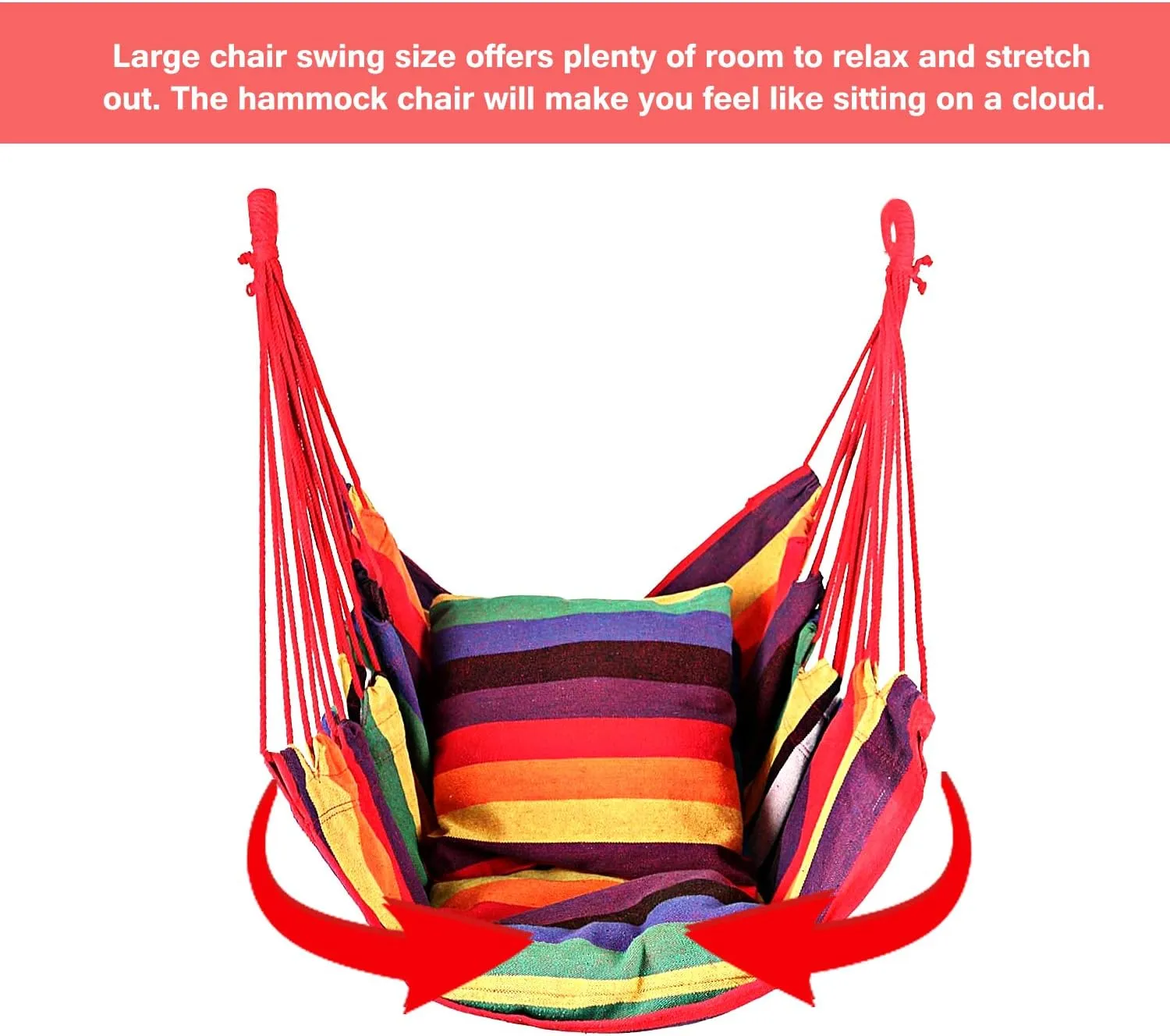 Hommtina Hammock Chair Hanging Rope Swing, Max 300 Lbs Hanging Chair with Pocket & Durability Perfect for Outdoor, Home, Bedroom, Patio, Yard (Pillows NOT Included,Colorful)
