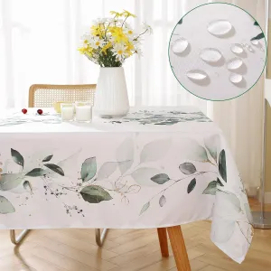 Honellaty Spring Summer Tablecloth Rectangle, Watercolor Eucalyptus Leaves-Printed Spill-Proof Machine Washable Polyester Floral Table Cloth for Indoor/Outdoor Table Decor 60 x 102 Inches