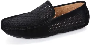 HOOENG Men's Loafers Hollow Out Breathable Driving Style Loafer Suede Vamp Flat Heel Lightweight Comfortable Fashion Classic Slip-ons (Color : Black, Size : 7)