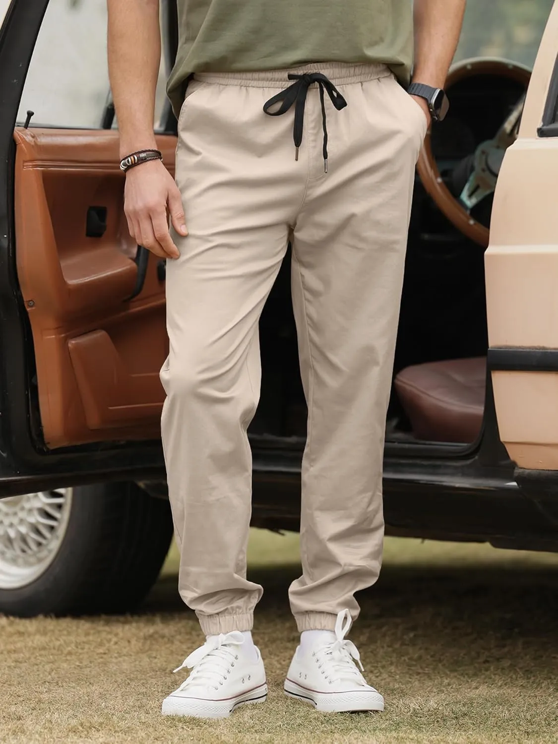 HOTake Men's Joggers Casual Lightweight Elastic Waist Drawstring Hiking Chino Pants Men