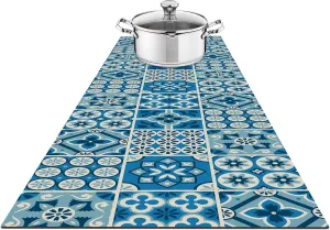Hotrun 2 in 1 Heat Resistant Trivet & Table Runner, 47 Inches Long Trivet for Hot Pots and Pans, Handles Heat Up to 356F, Anti Slip, Waterproof, Ideal for Kitchen Countertopst (Floral Blue)