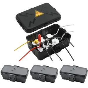Hrensaw IP54 Large Outdoor Electrical Box w/ 8 Cable Seal Entry, Bundle w/ 3 Small Weatherproof Extension Cord Safety Box, Protect Power Strip, Timer Outlet Plug, Holiday Lights Decoration, Black