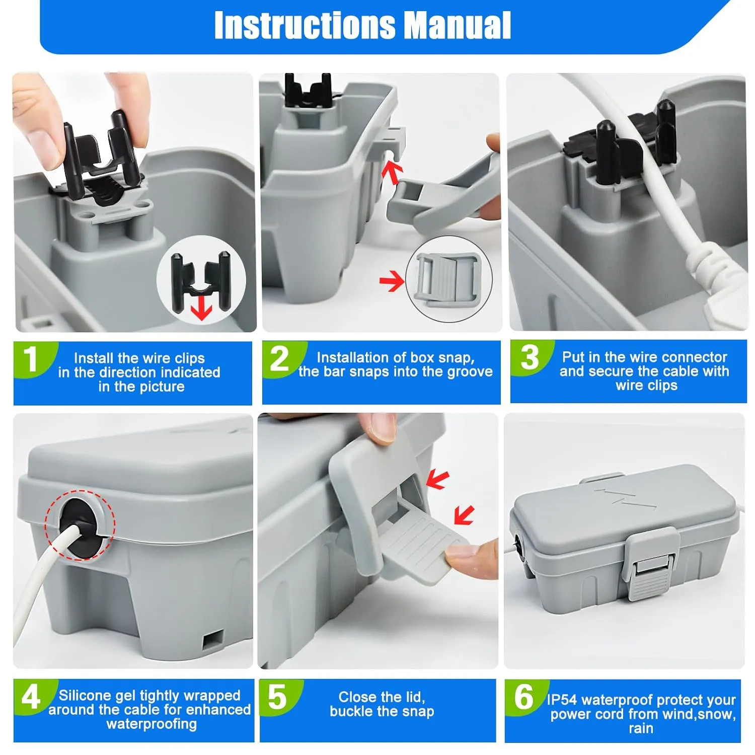 Hrensaw Small Weatherproof Electrical Connection Box(Inner 5.5 x 3 x 2.2inch),Outdoor Electrical Box,Waterproof Extension Cord Covers for Plug, Extension Cables, Holiday Lights,Grey