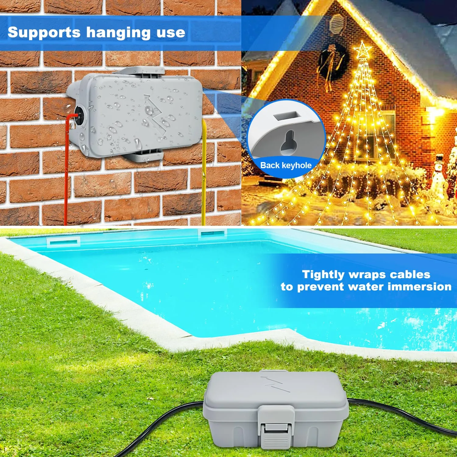 Hrensaw Small Weatherproof Electrical Connection Box(Inner 5.5 x 3 x 2.2inch),Outdoor Electrical Box,Waterproof Extension Cord Covers for Plug, Extension Cables, Holiday Lights,Grey