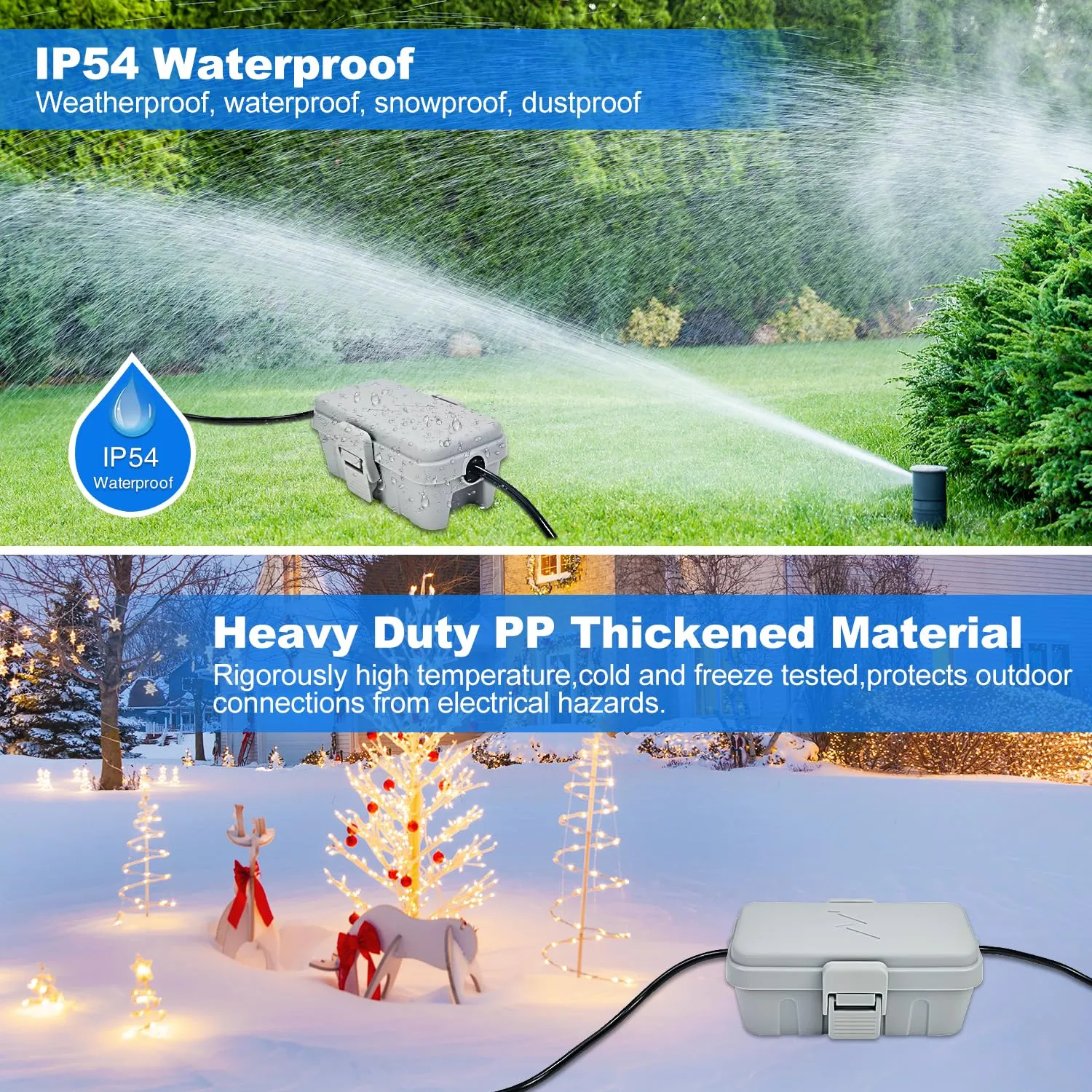 Hrensaw Small Weatherproof Electrical Connection Box(Inner 5.5 x 3 x 2.2inch),Outdoor Electrical Box,Waterproof Extension Cord Covers for Plug, Extension Cables, Holiday Lights,Grey