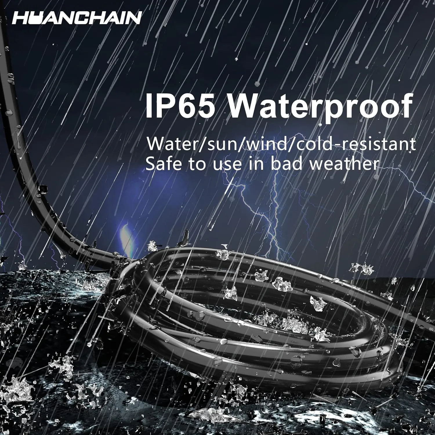 HUANCHAIN Indoor Outdoor Black Extension Cord 50 ft Waterproof, 16/3 Gauge Flexible Cold-Resistant Appliance Extension Cord Outside, 13A 1625W 16AWG SJTW, 3 Prong Heavy Duty Electric Cord, ETL