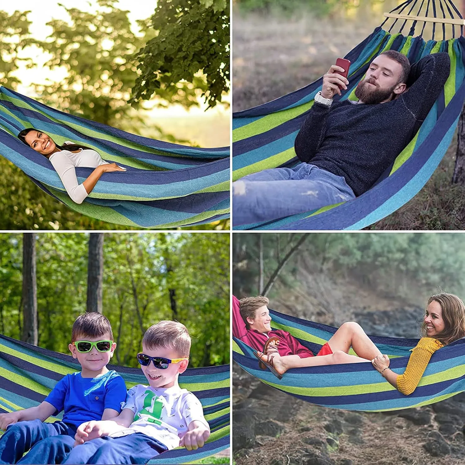 HUHJYUGE Camping Hammock, Portable Hammocks, Hammocks for Outside, Cotton Hammock with 2 Tree Straps and Carry Bag, for Outdoor Hiking, Backpacking, Travel, Backyard, Beach (C 260x150cm)
