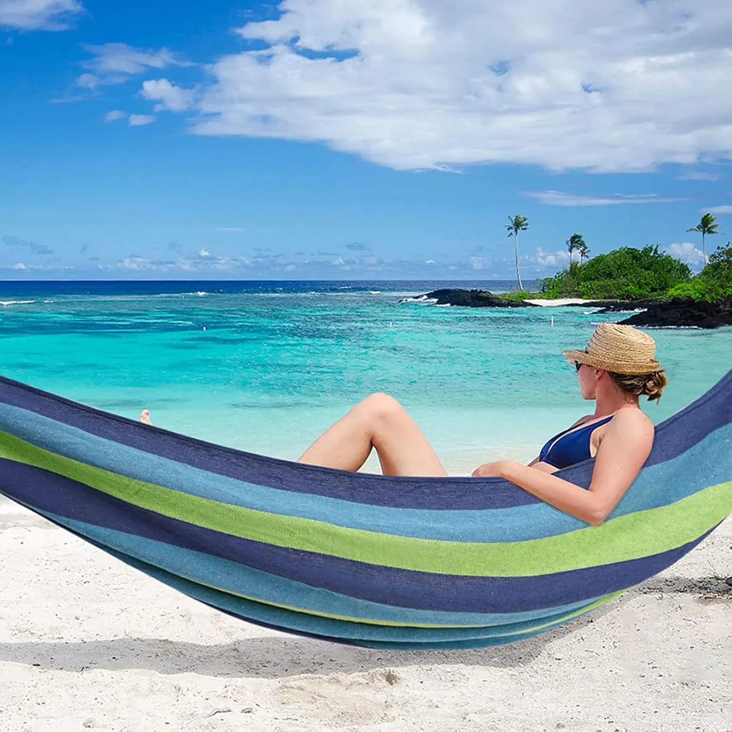 HUHJYUGE Camping Hammock, Portable Hammocks, Hammocks for Outside, Cotton Hammock with 2 Tree Straps and Carry Bag, for Outdoor Hiking, Backpacking, Travel, Backyard, Beach (C 260x150cm)