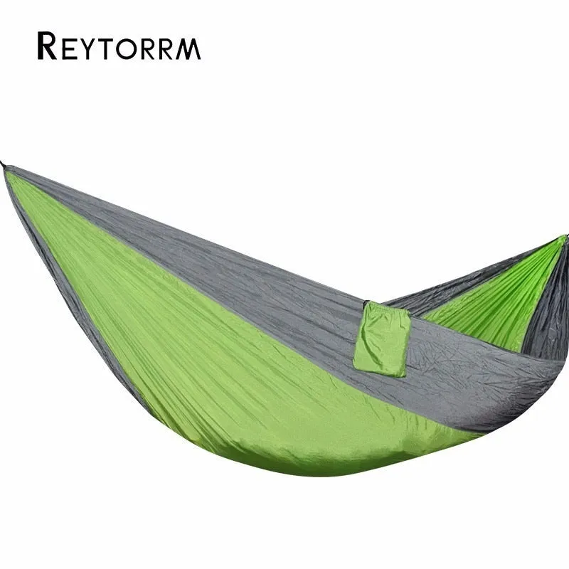 HULIANFU Single Double Hammock Adult Outdoor Backpacking Travel Survival Hunting Sleeping Bed Portable With 2 Straps 2 Carabiner