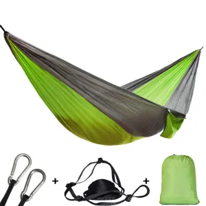 HULIANFU Single Double Hammock Adult Outdoor Backpacking Travel Survival Hunting Sleeping Bed Portable With 2 Straps 2 Carabiner
