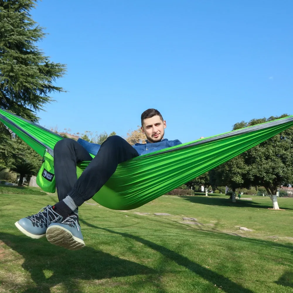 HULIANFU Single Double Hammock Adult Outdoor Backpacking Travel Survival Hunting Sleeping Bed Portable With 2 Straps 2 Carabiner