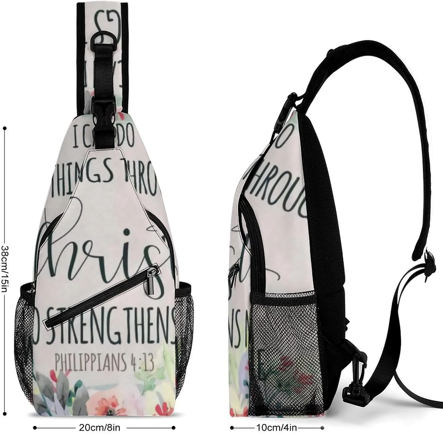 I Can Do All Things through Christ Philippians Bible Verse Durable And Adjustable Chest Bag There Are Pockets on The Outside for Unisex