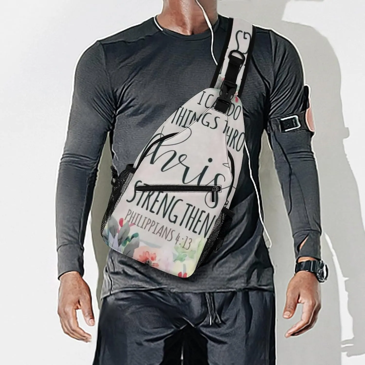 I Can Do All Things through Christ Philippians Bible Verse Durable And Adjustable Chest Bag There Are Pockets on The Outside for Unisex