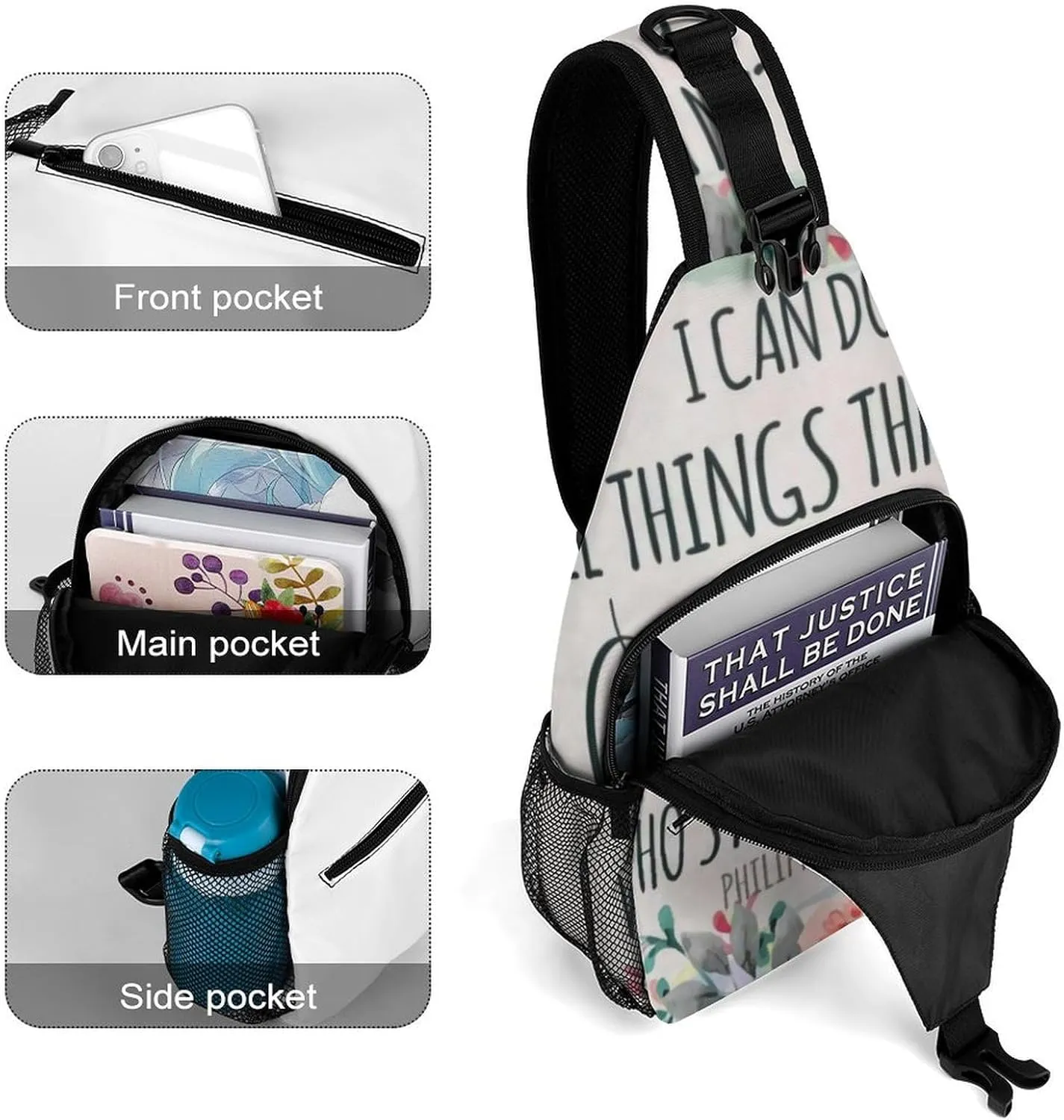 I Can Do All Things through Christ Philippians Bible Verse Durable And Adjustable Chest Bag There Are Pockets on The Outside for Unisex