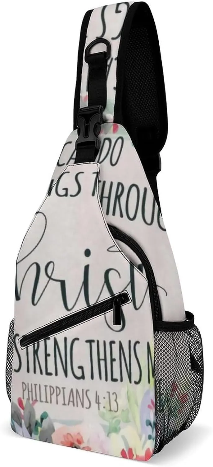 I Can Do All Things through Christ Philippians Bible Verse Durable And Adjustable Chest Bag There Are Pockets on The Outside for Unisex