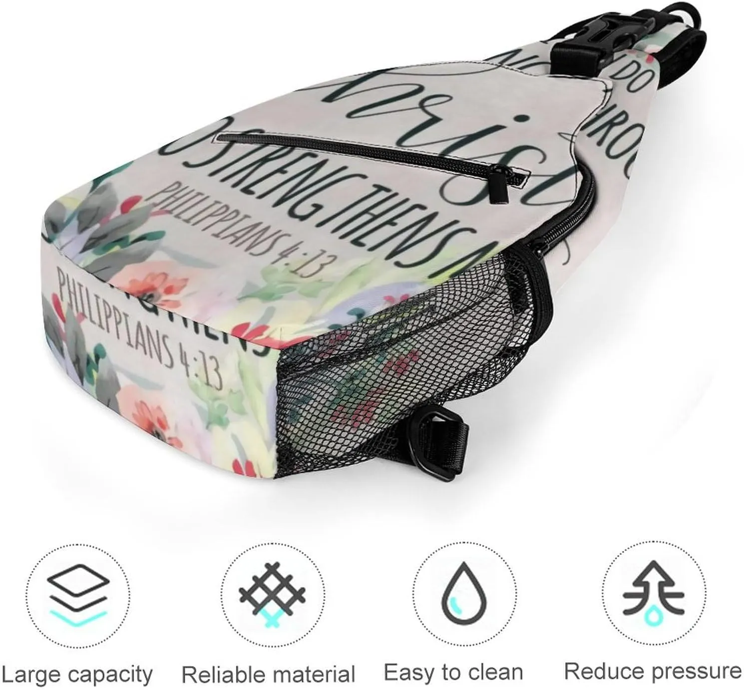 I Can Do All Things through Christ Philippians Bible Verse Durable And Adjustable Chest Bag There Are Pockets on The Outside for Unisex