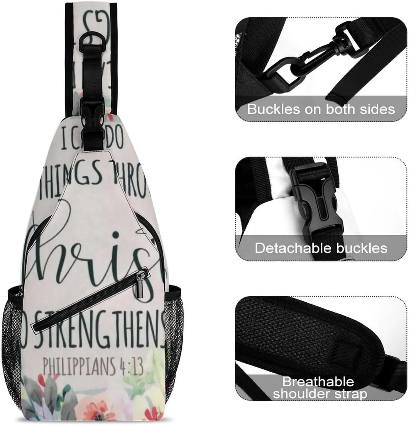 I Can Do All Things through Christ Philippians Bible Verse Durable And Adjustable Chest Bag There Are Pockets on The Outside for Unisex