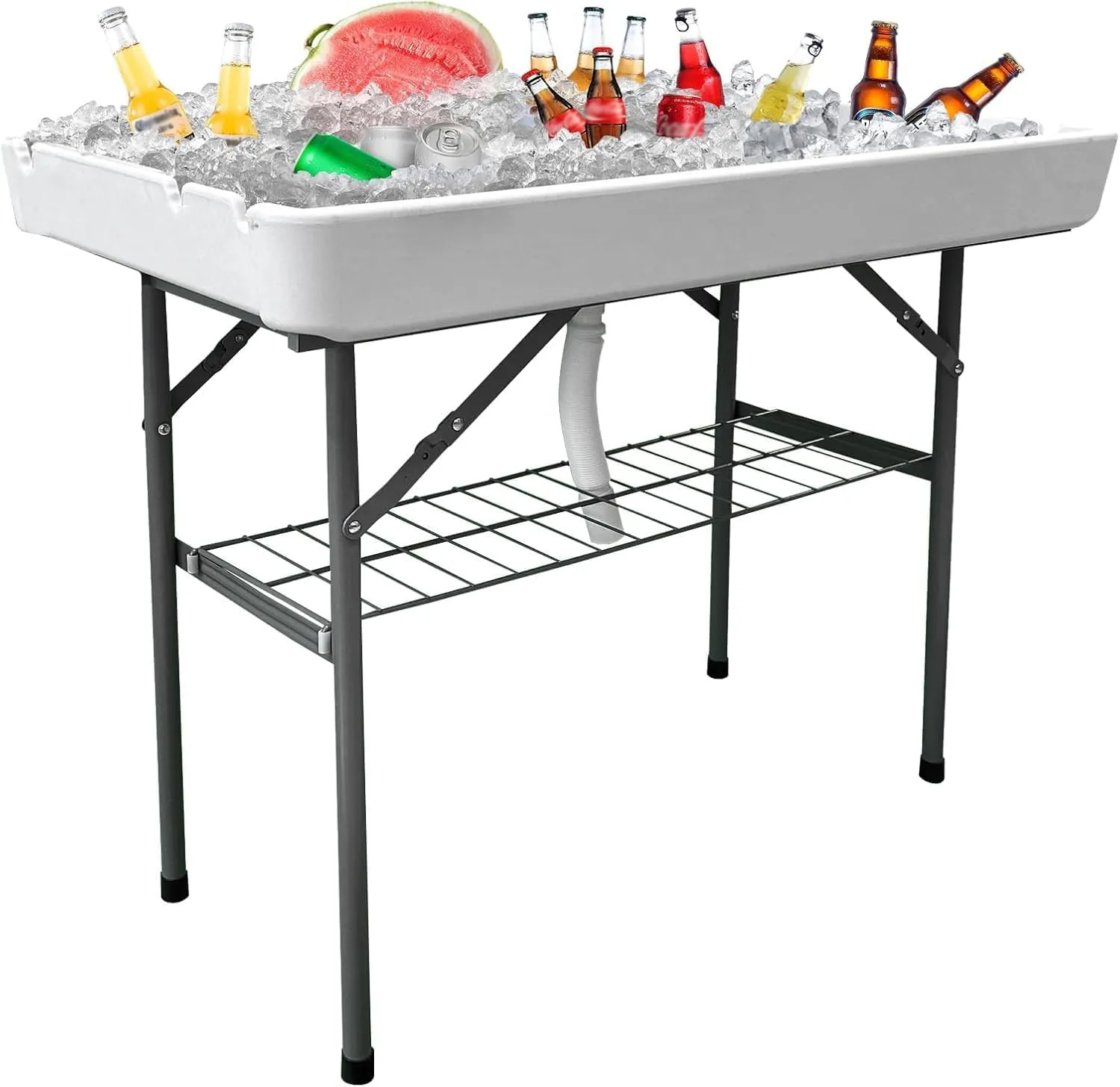 Ice Cooler Table with Skirt and Drain, Foldable Patio Cooler Table Keep Food Chill Fresh, Portable Fish Cleaning Station Outdoor for Party Picnic Camping BBQ