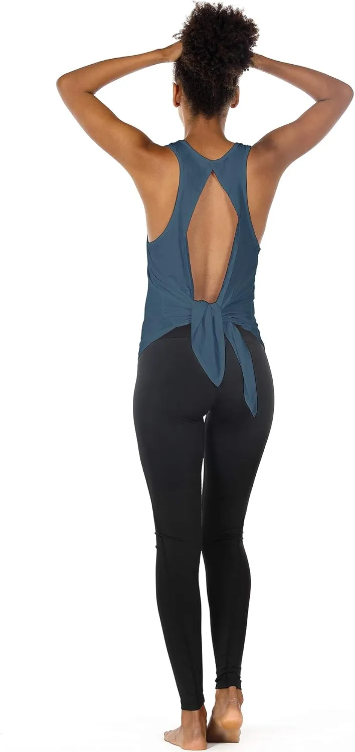 icyzone Tie Back Yoga Tops for Women, Lightweight Workout Athletic Tanks, Breathable Gym Shirts