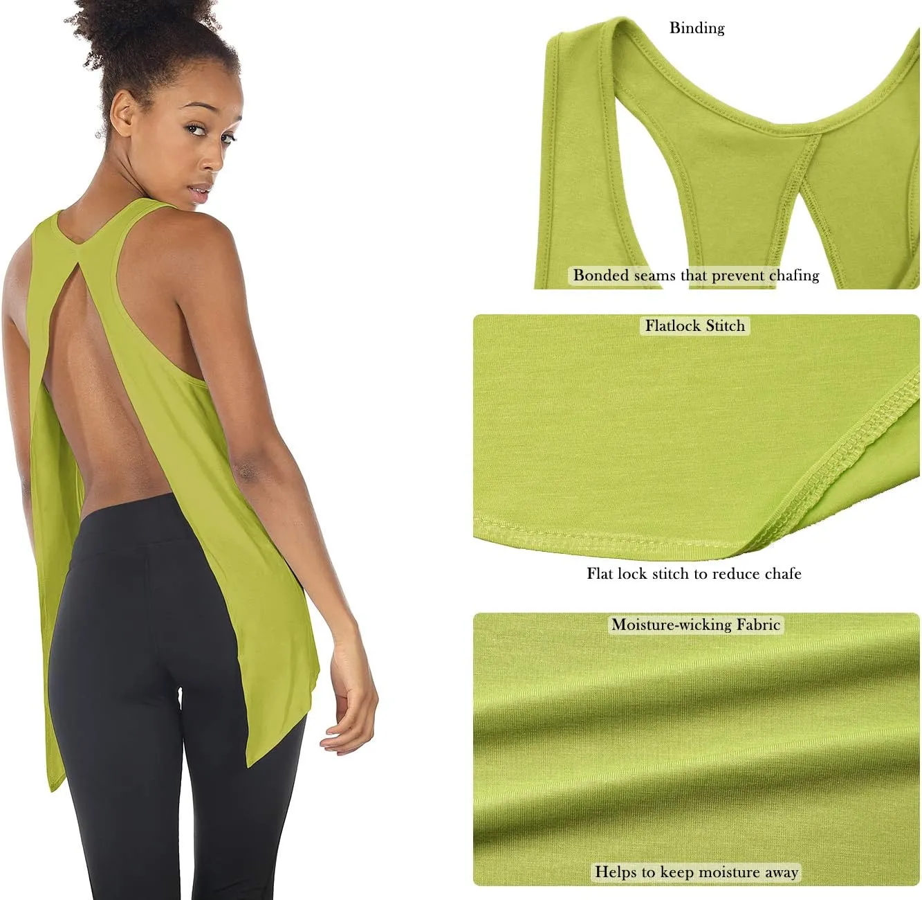 icyzone Tie Back Yoga Tops for Women, Lightweight Workout Athletic Tanks, Breathable Gym Shirts