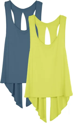 icyzone Tie Back Yoga Tops for Women, Lightweight Workout Athletic Tanks, Breathable Gym Shirts
