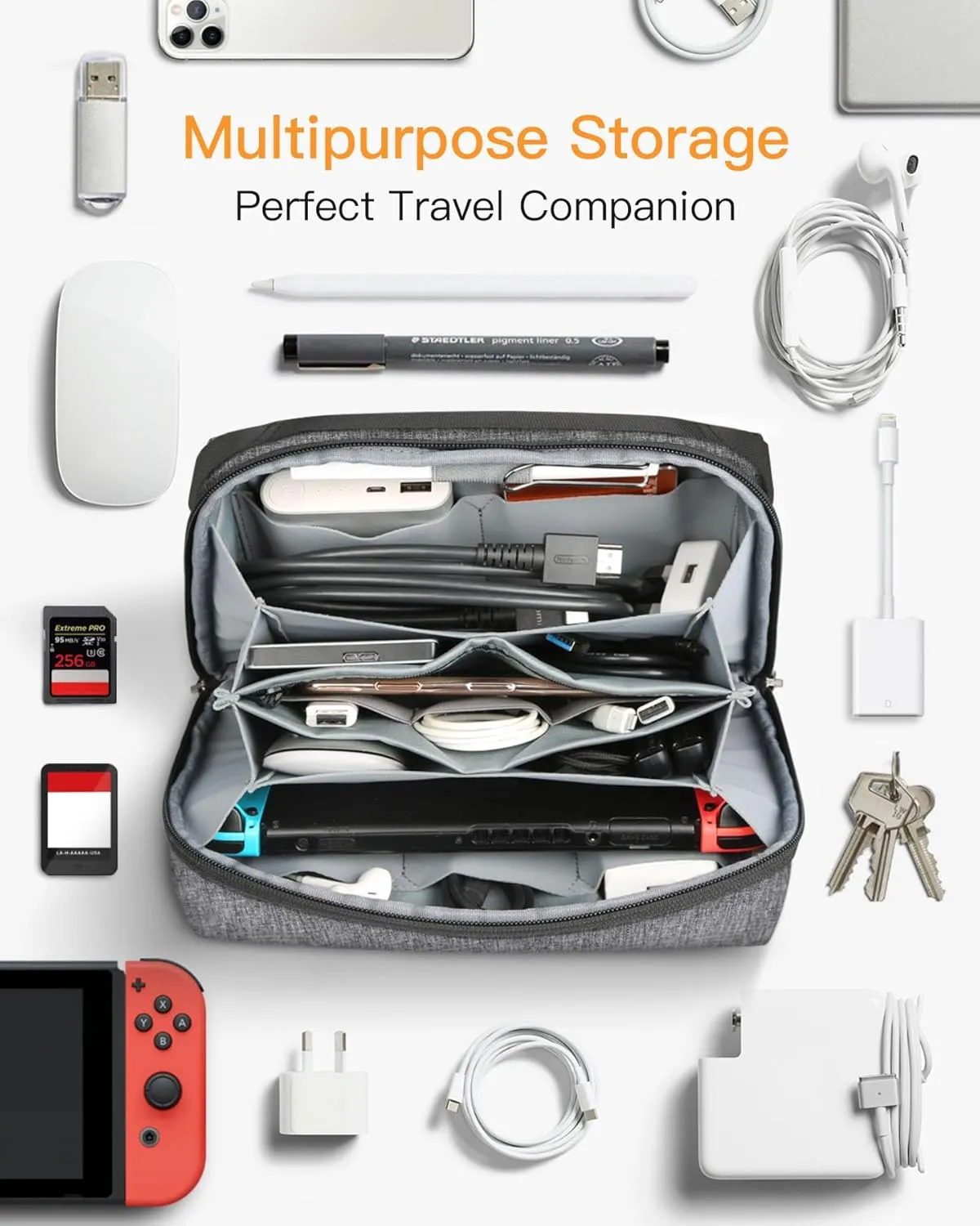 Inateck Electronics Organizer, Travel Cable Organizer Splashproof Accessories Bag Waterproof
