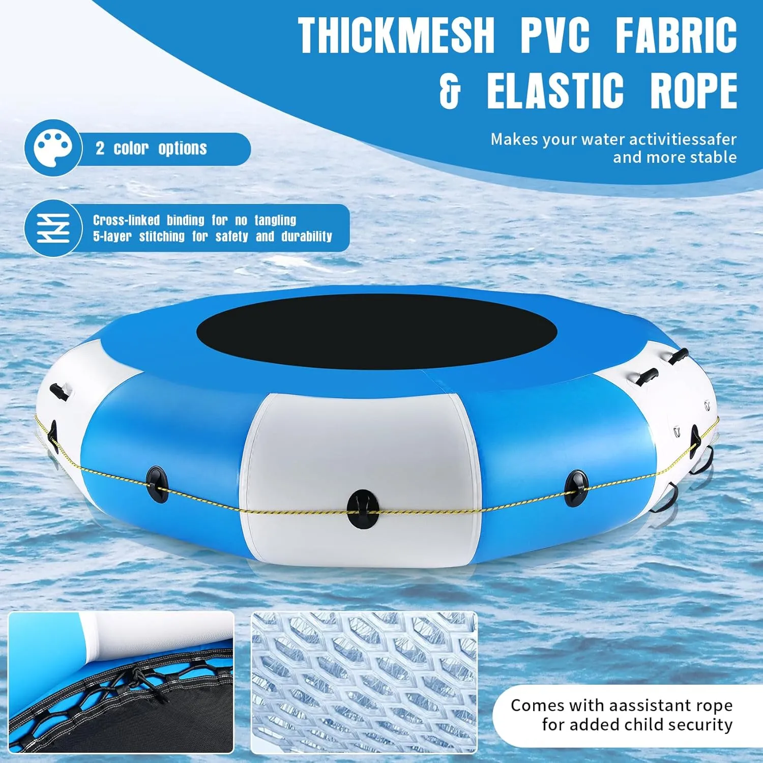 Inflatable Water Trampoline, 10FT Portable Floating Trampoline for Lake, Pool, Ocean, Swimming, Fishing, Water Hammock with Pump and Rope Ladder