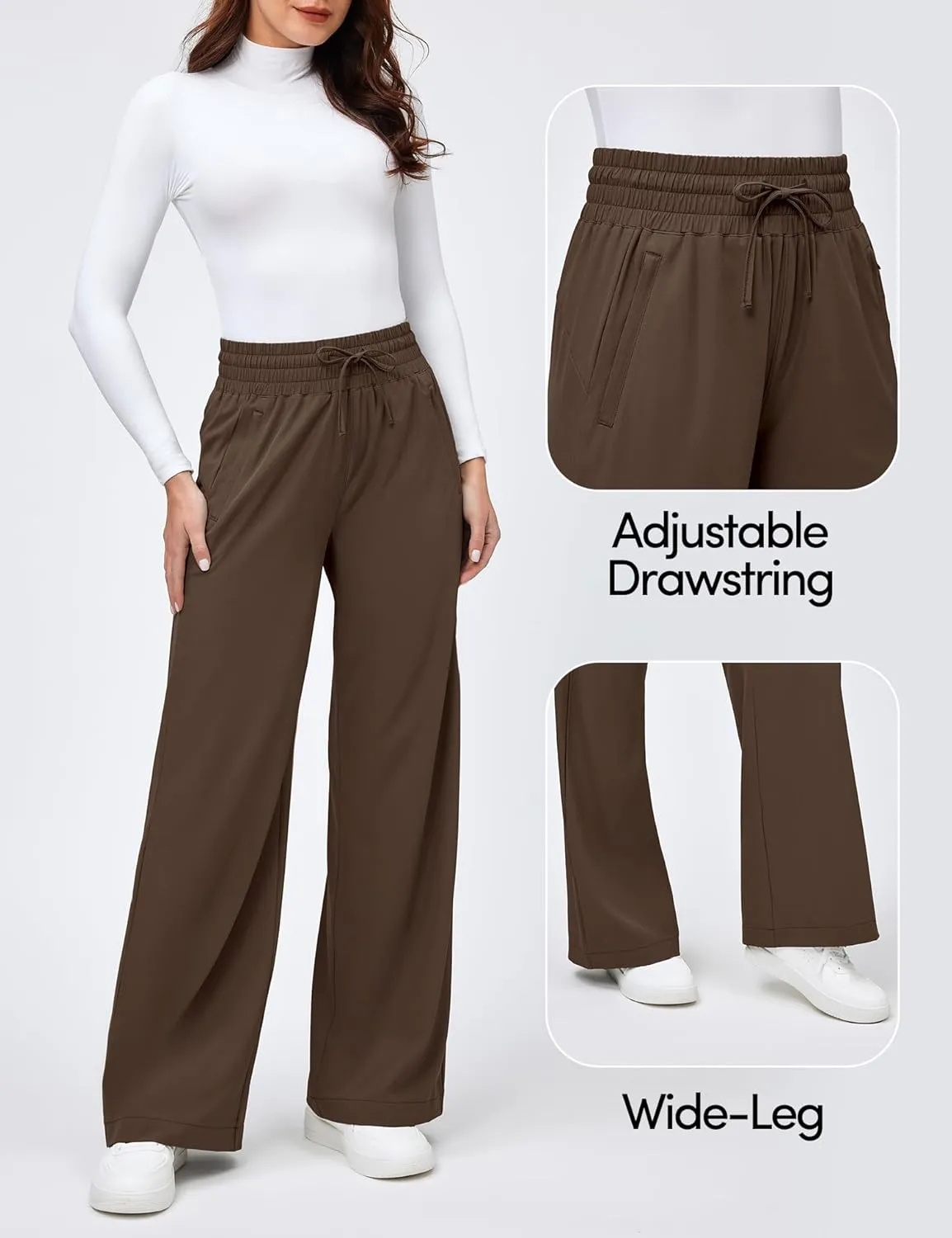 IUGA UPF 50  Hiking Travel Pants Women Quick-Dry Beach Pants Wide Leg Business Casual Pants 28''/30''