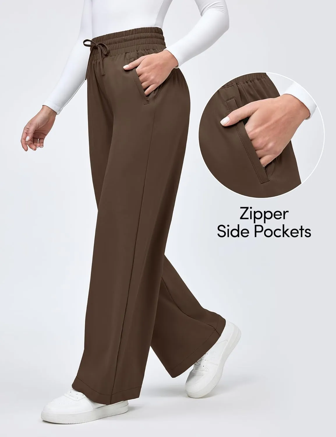 IUGA UPF 50  Hiking Travel Pants Women Quick-Dry Beach Pants Wide Leg Business Casual Pants 28''/30''