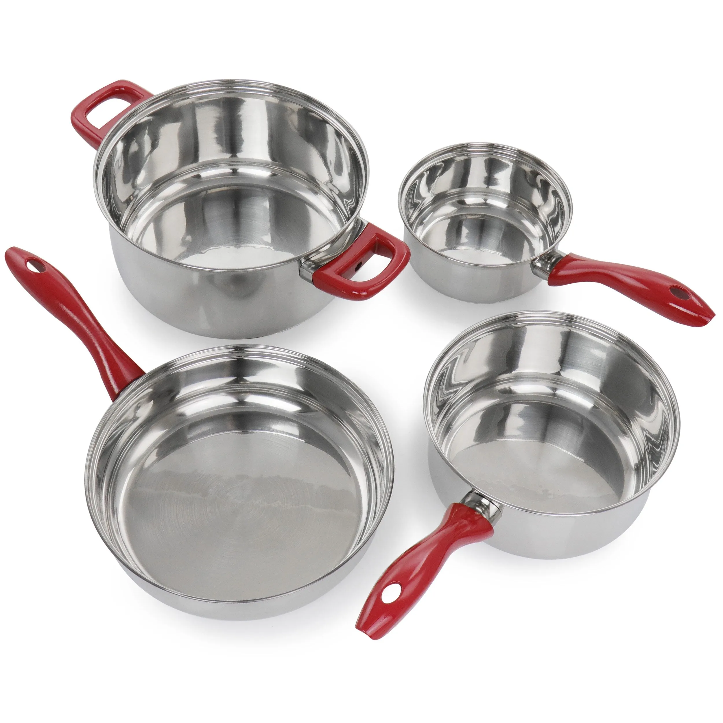 Jackson 7 Piece Silver Stainless Steel Cookware Set with Red Stay-Cool Handles