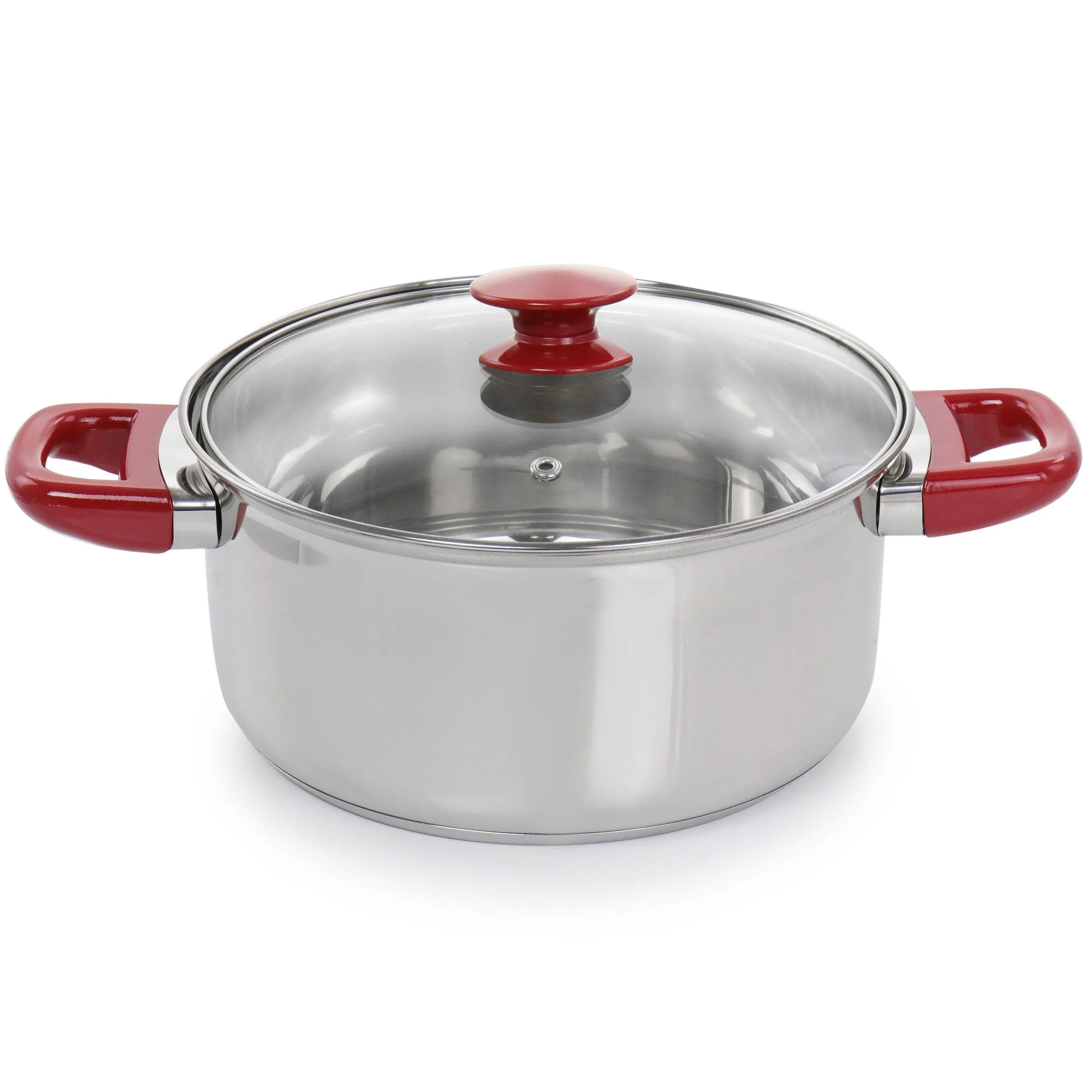 Jackson 7 Piece Silver Stainless Steel Cookware Set with Red Stay-Cool Handles