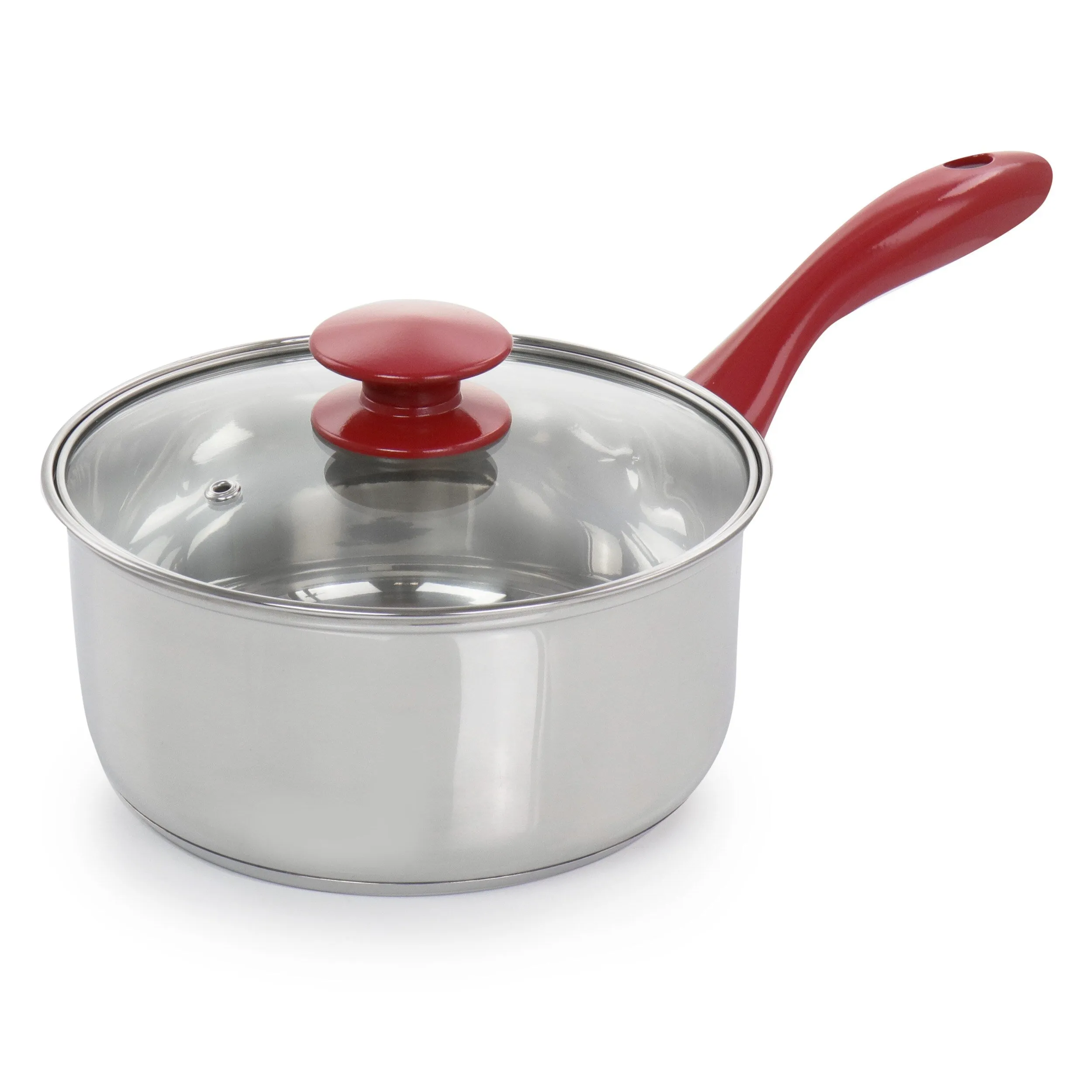Jackson 7 Piece Silver Stainless Steel Cookware Set with Red Stay-Cool Handles