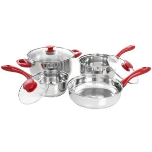 Jackson 7 Piece Silver Stainless Steel Cookware Set with Red Stay-Cool Handles