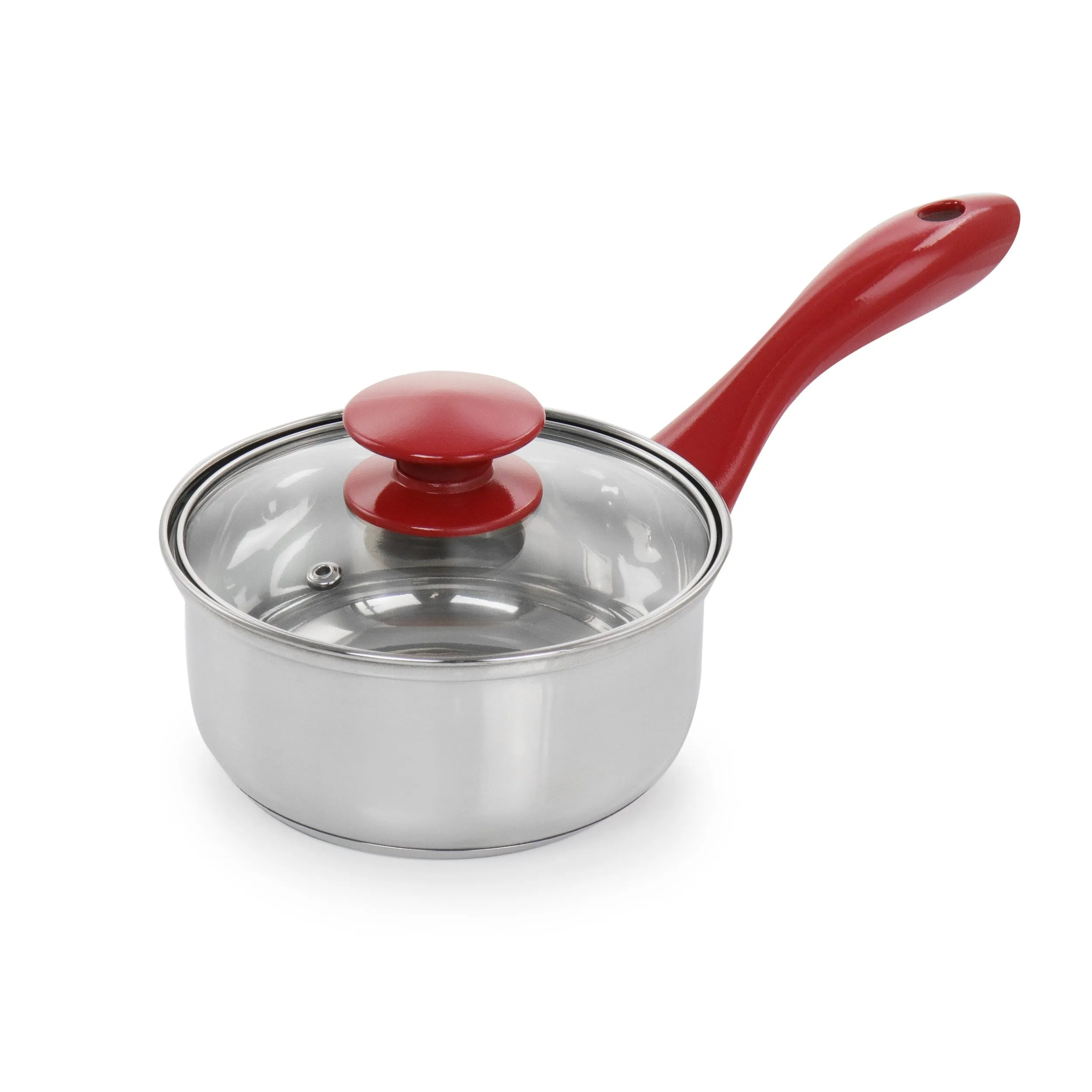 Jackson 7 Piece Silver Stainless Steel Cookware Set with Red Stay-Cool Handles