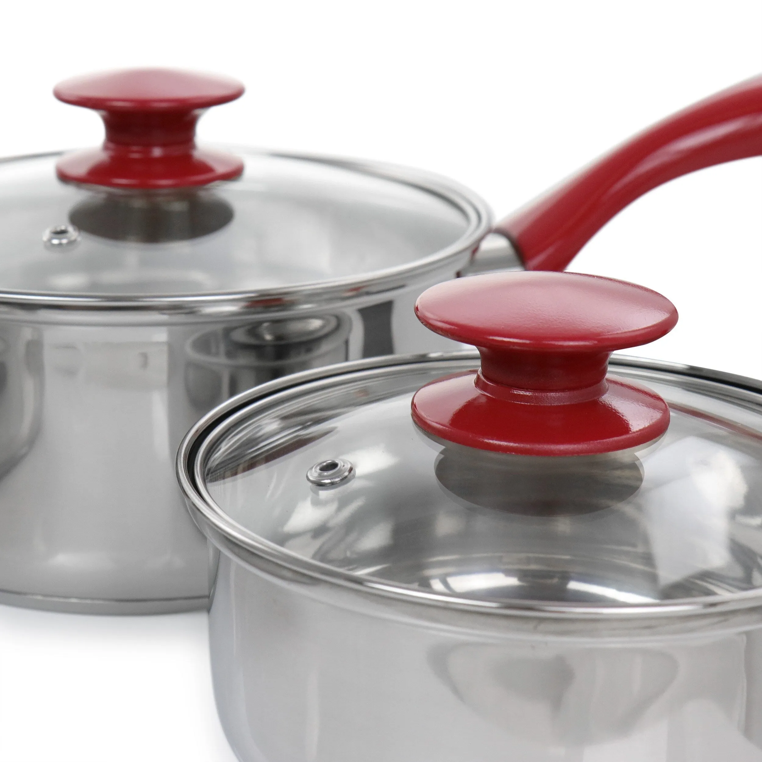 Jackson 7 Piece Silver Stainless Steel Cookware Set with Red Stay-Cool Handles